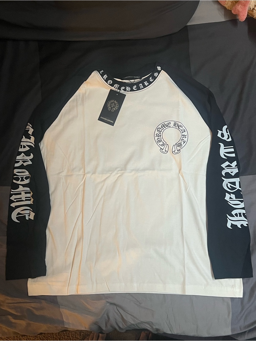 Chrome Hearts Black and White Raglan Long Sleeve Tee